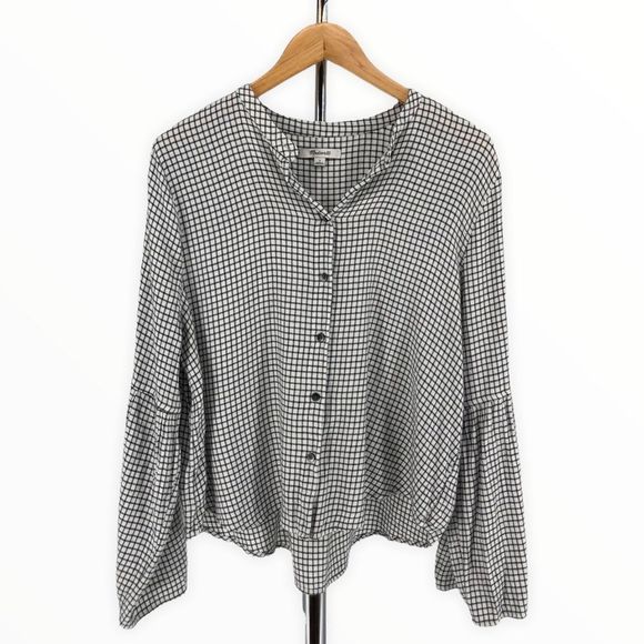 Madewell Bell Sleeve Button Down Shirt Blouse in Black White Windowpane size L - Picture 4 of 15